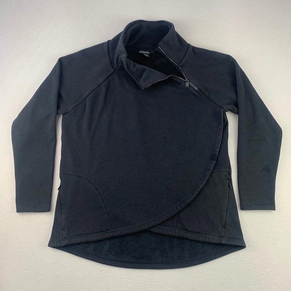 Athleta Cozy Karma Asym Pullover Women XL Black Asymmetrical Zip Fleece Athletic